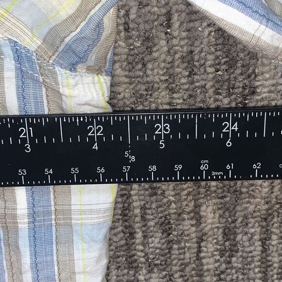 Mountain Hard Wear Men Size Medium Snap Button Shirt Blue Tan White Short Sleeve - Picture 4 of 6